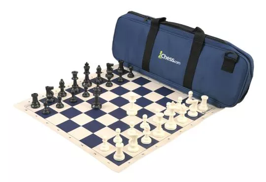 Chess.com Deluxe Chess Set Combination and Triple Weighted Regulation Pieces | Vinyl Chess Board | Deluxe Bag