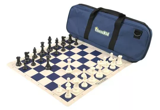 ChessKid Deluxe Chess Set Combination and Single Weighted Regulation Pieces | Vinyl Chess Board | Deluxe Bag