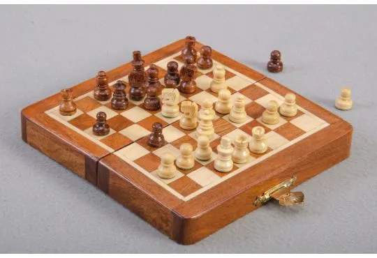 IMPERFECT - FOLDING WOODEN MAGNETIC Travel Chess Set - 5"