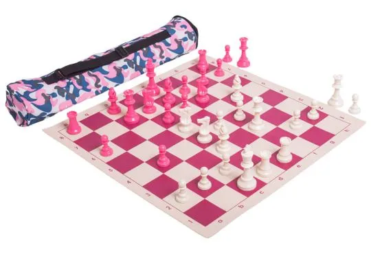 Valentine's Day Quiver Chess Set Combination - Single Weighted Regulation Pieces | Vinyl Chess Board | Quiver Bag