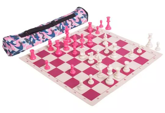 Valentine's Day Quiver Chess Set Combination - Single Weighted Regulation Pieces | Vinyl Chess Board | Quiver Bag