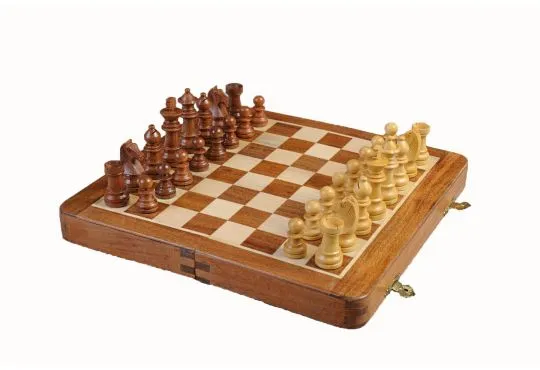 FOLDING WOODEN MAGNETIC Travel Chess Set - 12"