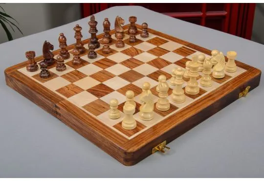 IMPERFECT - WOODEN FOLDING MAGNETIC Travel Chess Set - 14" - Golden Rosewood and Maple