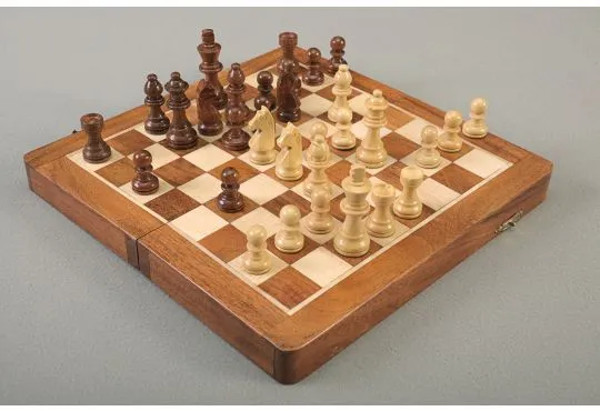 IMPERFECT - FOLDING WOODEN MAGNETIC Travel Chess Set - 10"