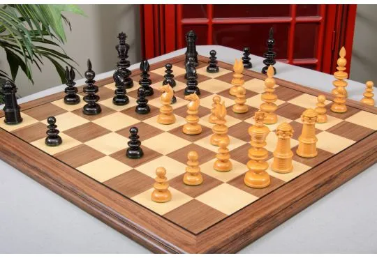 IMPERFECT - 4.4" English - GENUINE EBONY / ANTIQUED BOXWOOD - Wood Chess Pieces
