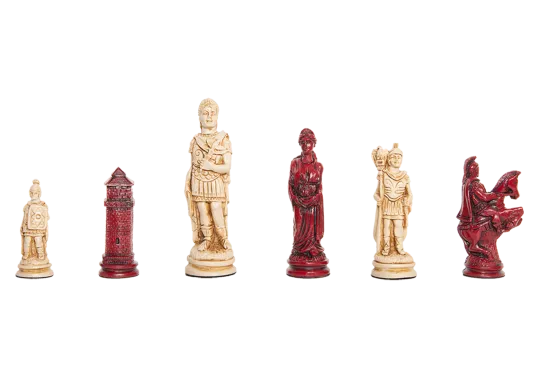 Roman Themed Chess Pieces - 4.25" King - Red & Natural