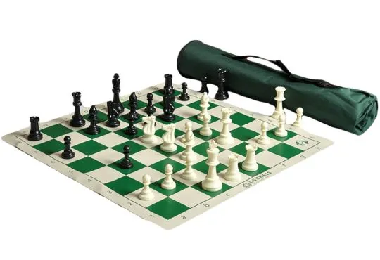 Executive Plastic Chess Set Black & Ivory Pieces - 3.875 King