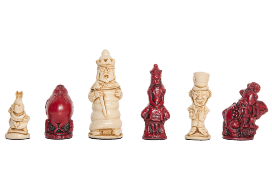 Alice in Wonderland Chess Pieces - 3.5" King - Red & Natural