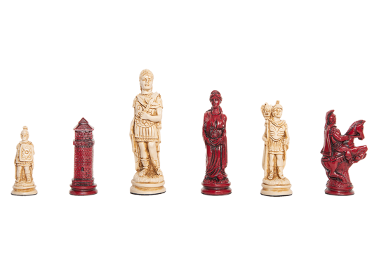 Roman Themed Chess Pieces - 4.25" King - Red & Natural