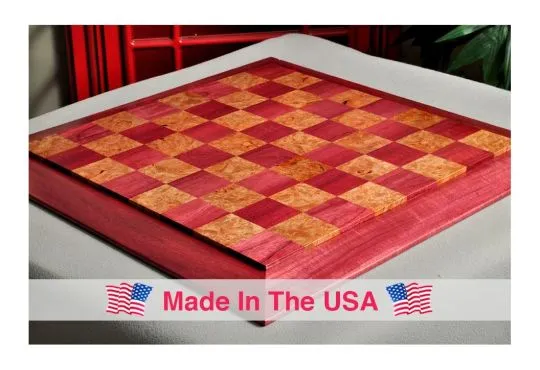 Custom Contemporary Chess Board - Purpleheart / Maple Burl - 2.5" Squares