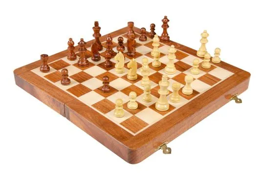 FOLDING WOODEN MAGNETIC Travel Chess Set - 12"