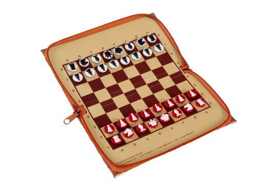 Russian Chess House Travel Chess Set - Red and White Pieces
