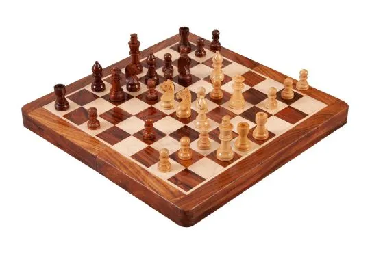 WOODEN FOLDING MAGNETIC Travel Chess Set - 10" - Golden Rosewood and Maple