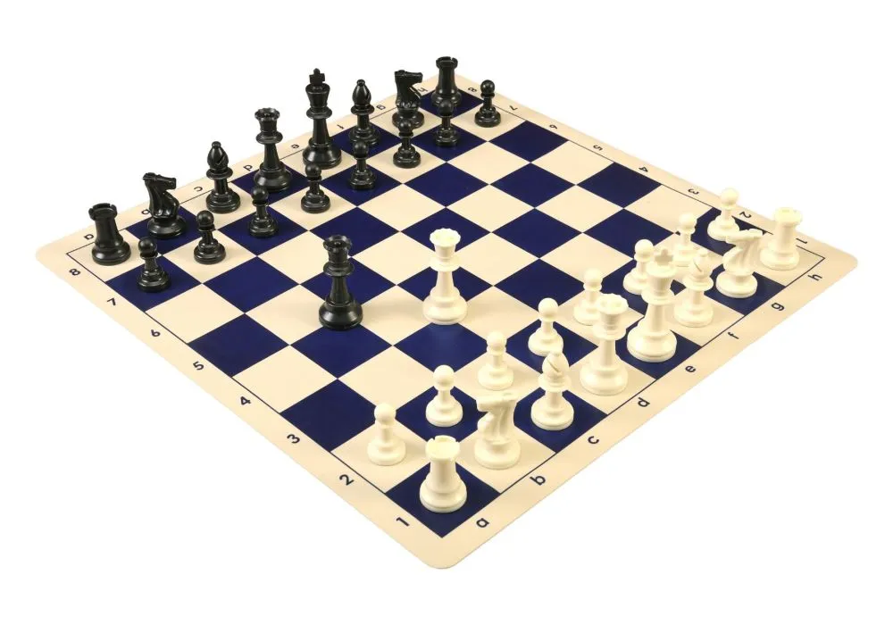 Analysis-Size Plastic Chess Set Black & Ivory Pieces with Black Roll-up  Chess Board