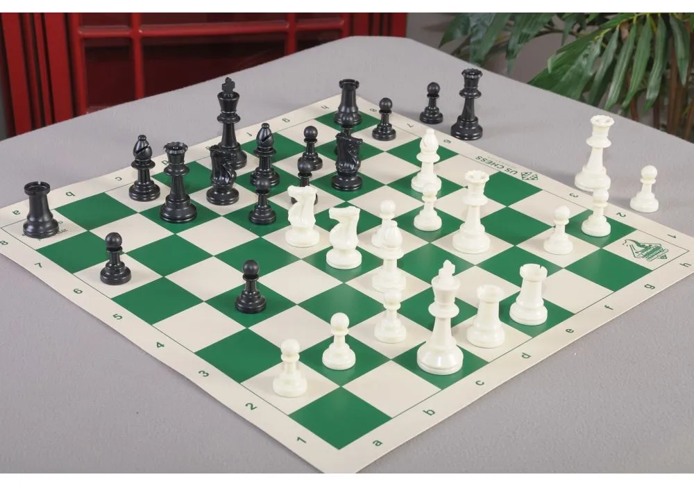 WE Games Best Value Tournament Chess Set w/ a Green Roll Up Vinyl Board,  Plastic Pieces