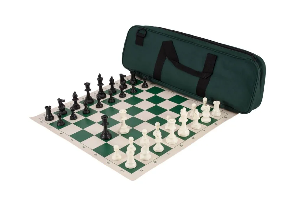 Vinyl Board Green Deluxe Chess Set with Triple Weighted Pieces Deluxe Bag