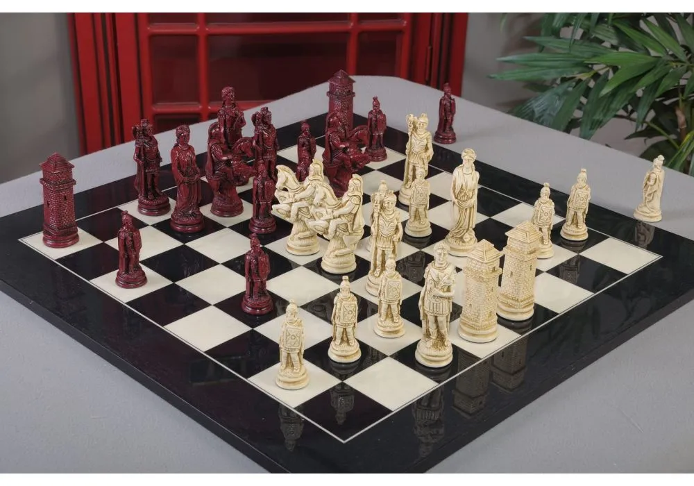 Analysis Chess Set - 12” Green Vinyl Chess Board – 32 Black & Natural Pieces