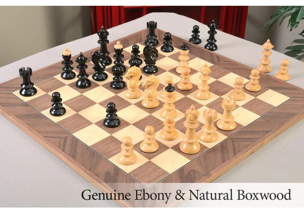 Vienna Coffee House Chess Set Ebony & Boxwood Pieces with Black & Ash Burl  Chess Board - 4 King