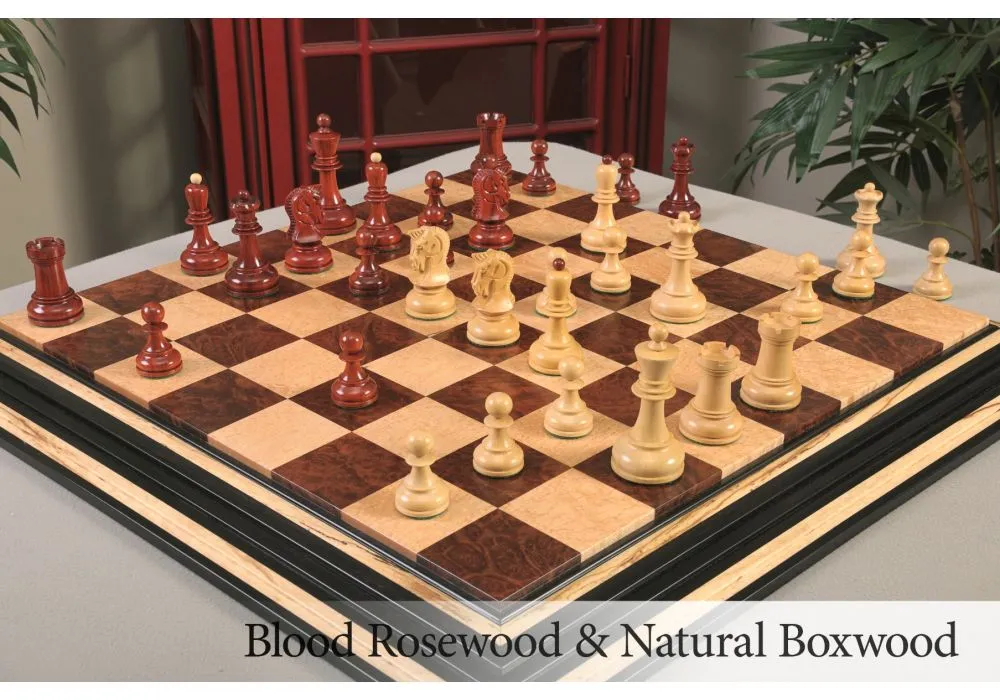 1950 Reproduced Dubrovnik Bobby Fischer Chessmen Version 3.0 in Ebony  Wood/Box Wood - 3.75 King