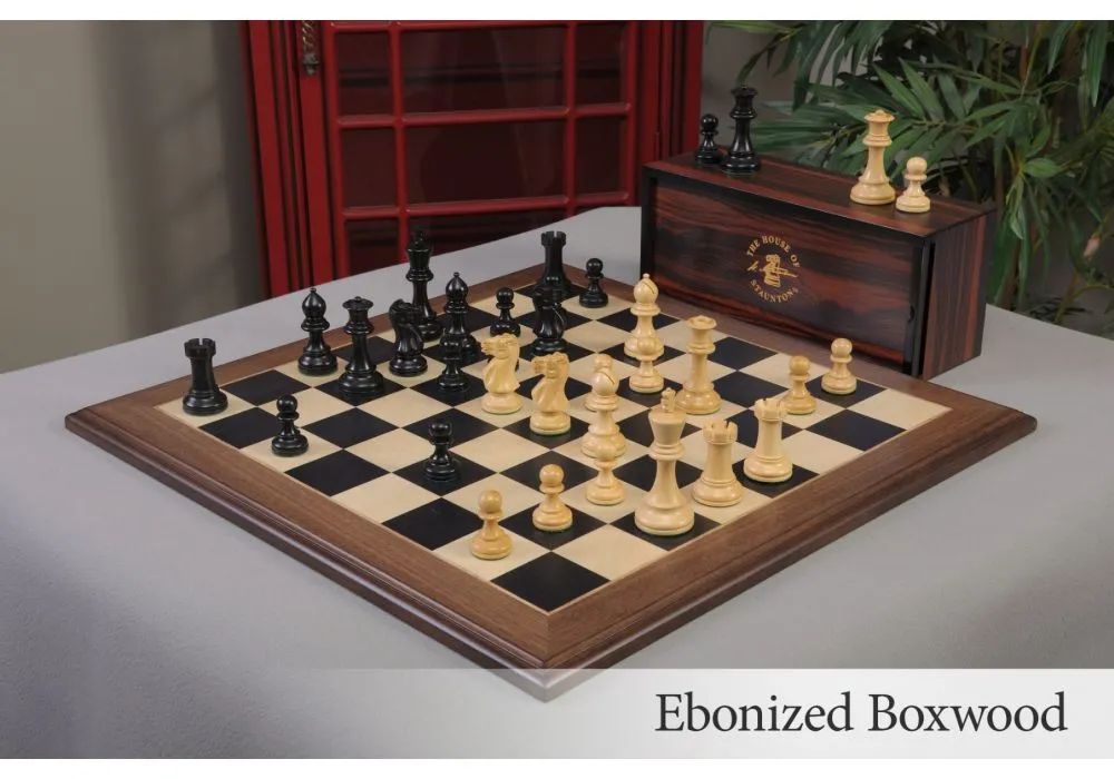 The House of Staunton The Grandmaster Chess Set, Box, and Board Combination  - Ebonized Boxwood