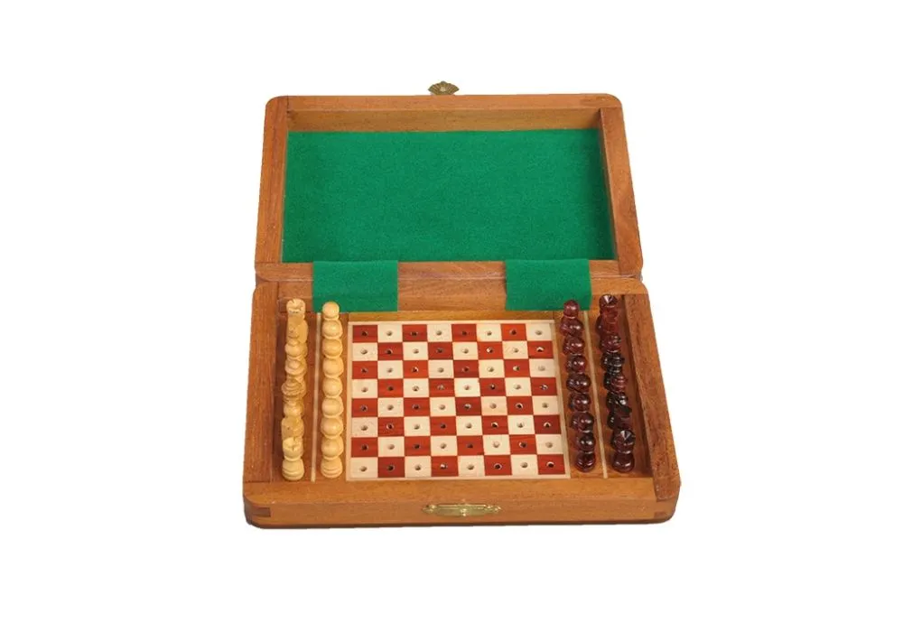 WE Games Round Wooden Travel Chess Set with Pegged Chessmen – 6 inches