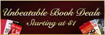 Maroon Banner stating unbeatable book deals starting at $1 with books on the sides
