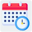 calendar icon with a clock in the bottom right corner
